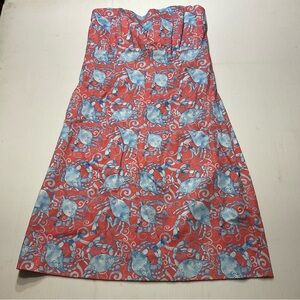 Kaeli Smith Maryland Blue Crab Print Strapless Dress With Tie Back Sz 4 Preppy